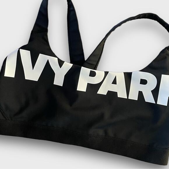 IVY PARK NWOT COLOR BLOCK LOGO BLACK MESH LINED SPORTS BRA LARGE - Picture 2 of 11